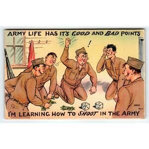 US Army Life Good And Bad Military Postcard Wartime Linen World War II Walt